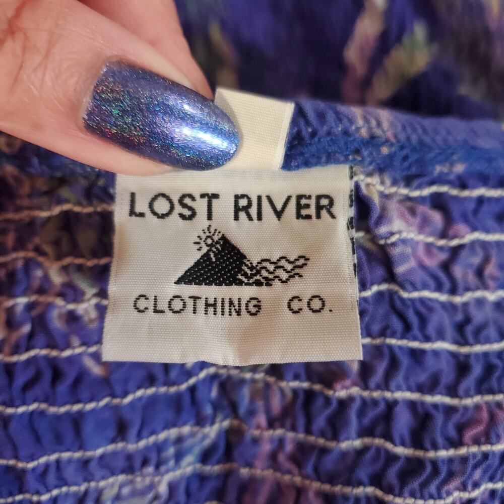 Vintage Lost River Batik Dragonfly Smocked Maxi Dress Size 3X Purple Pockets - Picture 8 of 12